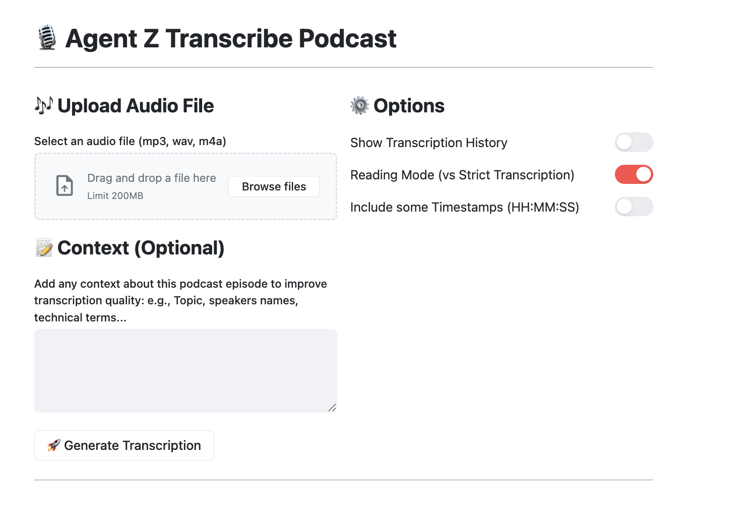 Agent Z Transcribe Podcast